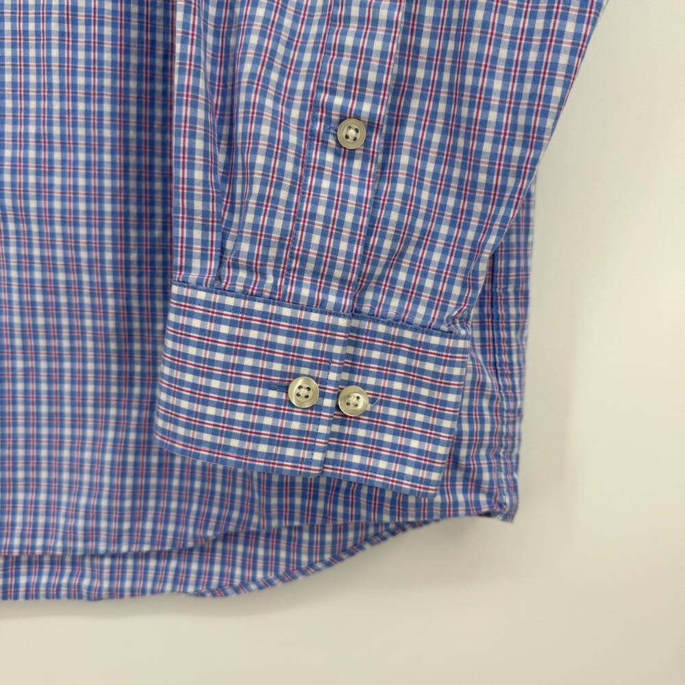 Michael Kors Mens Dress Shirt 17 34/35 Blue Red Plaid Long Sleeve - Picture 6 of 7